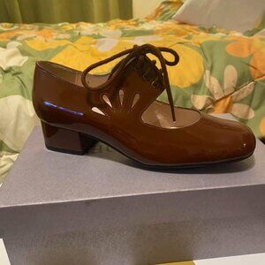 Brown Maryjane Retro Mod Kitten Heel Patent Leather